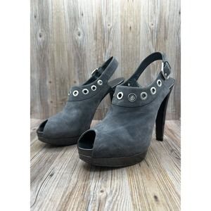 Stuart Weitzman Suede Peep Toe Heel Bootie in Grey Tie Women’s Size - 8 M
